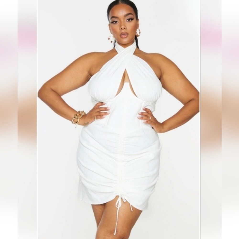 PrettyLittleThing size 4 Corset Ruched Underbust Wired Bodycon Dress *P-…